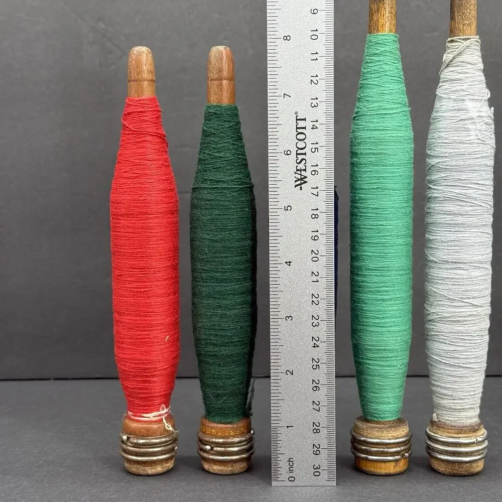 Set Of 5 Vintage Wooden Yarn Thread Wool Spool Spindle Bobbin Wood Loom 8''/9''